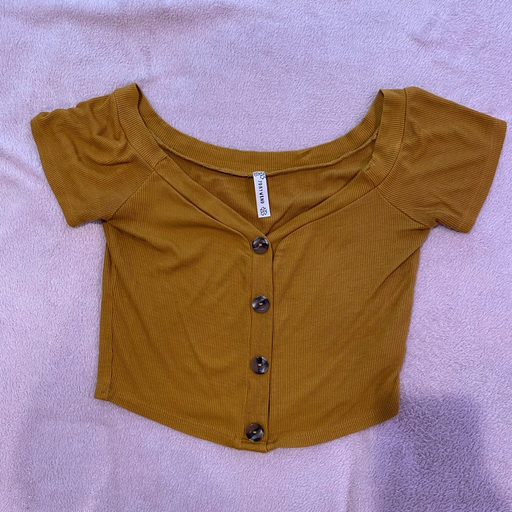 Mustard yellow crop top with buttons. Buttons do not unbutton.